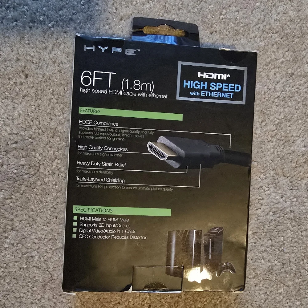 Hype 6FT(1.8M) high Speed HDMI Cable with Ethernet Supports 3D Lead Free New